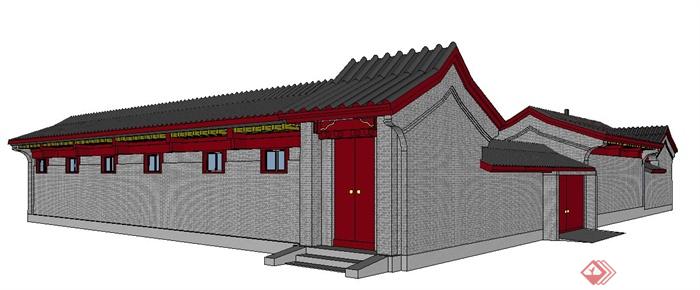 中式风格四合院民居建筑设计su模型(1)