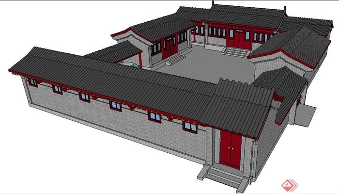 中式风格四合院民居建筑设计su模型(2)
