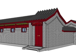 中式风格四合院民居建筑设计SU(草图大师)模型