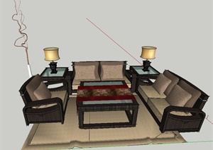 客厅装饰沙发茶几组合SU(草图大师)模型