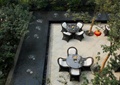 喷泉水池,桌椅,景观植物