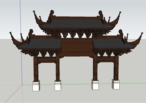 古典中式双檐牌坊设计SU(草图大师)模型