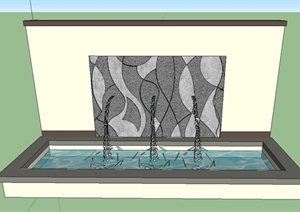 园林景观节点景墙与涌泉设计SU(草图大师)模型