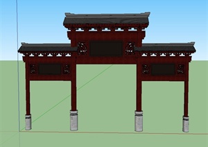 某古典中式风格大门门廊设计SU(草图大师)模型