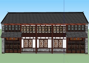 古典中式两层双面商业建筑设计SU(草图大师)模型