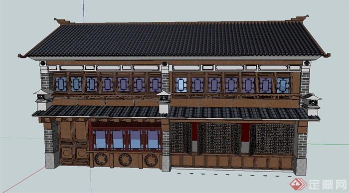 某古典中式风格两层商铺建筑设计SU模型(1)