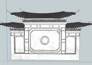 某古典中式风格带屋檐景墙设计SU(草图大师)模型
