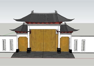 古典中式风格大门与围墙设计SU(草图大师)模型