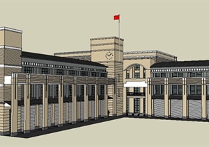现代风格多层市政厅建筑设计SU(草图大师)模型