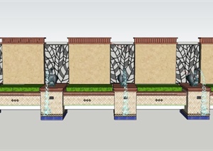 园林景观节点喷泉水景墙设计SU(草图大师)模型