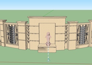 园林景观弧形喷水景墙设计SU(草图大师)模型