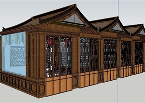 中式风格餐厅包房建筑设计SU(草图大师)模型