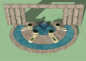 喷泉水池景墙设计SU(草图大师)模型