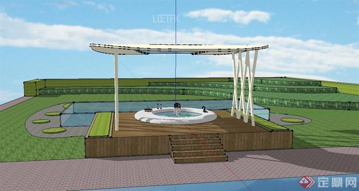 园林景观廊亭泳池景观设计SU模型与PSD效果图(1)