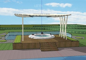 园林景观廊亭泳池景观设计SU(草图大师)模型与PSD效果图