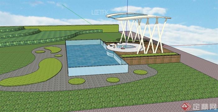 园林景观廊亭泳池景观设计SU模型与PSD效果图(3)