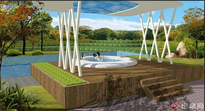 园林景观廊亭泳池景观设计SU模型与PSD效果图(4)