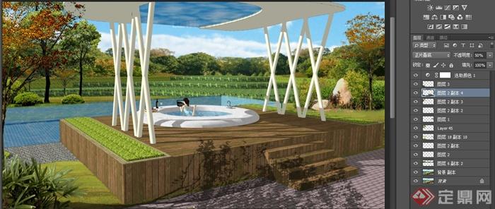 园林景观廊亭泳池景观设计SU模型与PSD效果图(5)