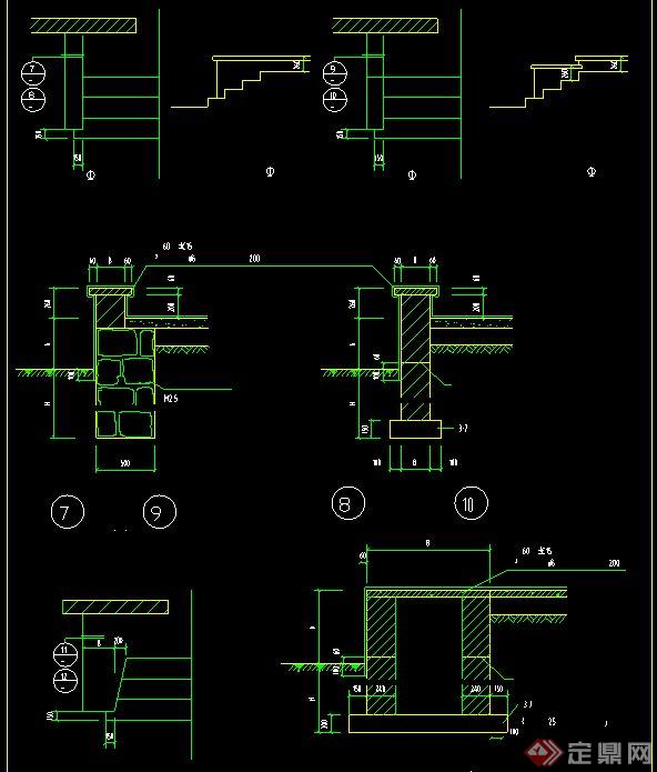 园林景观节点明沟、花钵、坡道、台阶设计CAD详图(2)