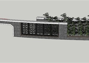 中式景墙拱门水景组合设计SU(草图大师)模型