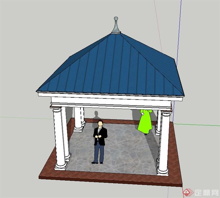 某四角八柱亭子设计SU模型(1)
