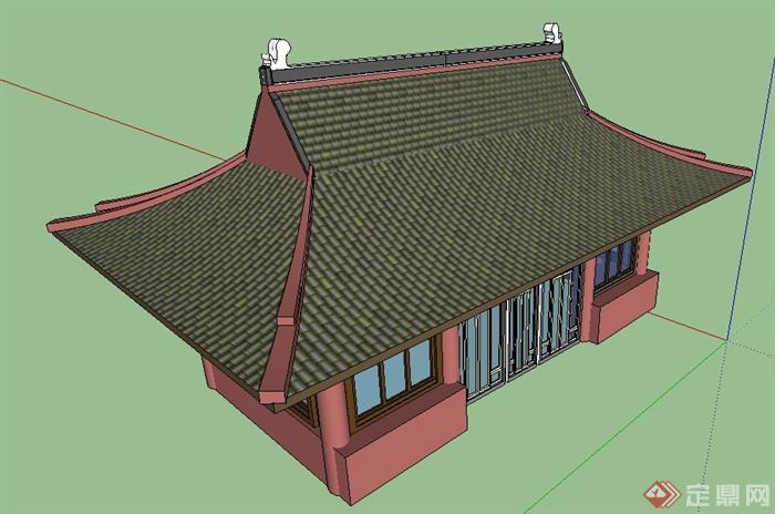 中式风格庙宇客堂建筑设计su模型(2)