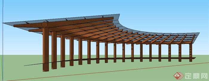现代简约弧形景观廊架设计su模型(1)