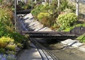 河流景观,园桥,台阶,驳岸,花卉植物,乔木