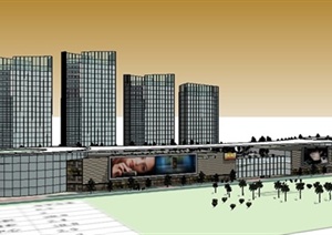 现代城市商务中心建筑设计SU(草图大师)模型