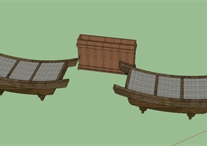 中式特色木坐凳花池设计SU(草图大师)模型