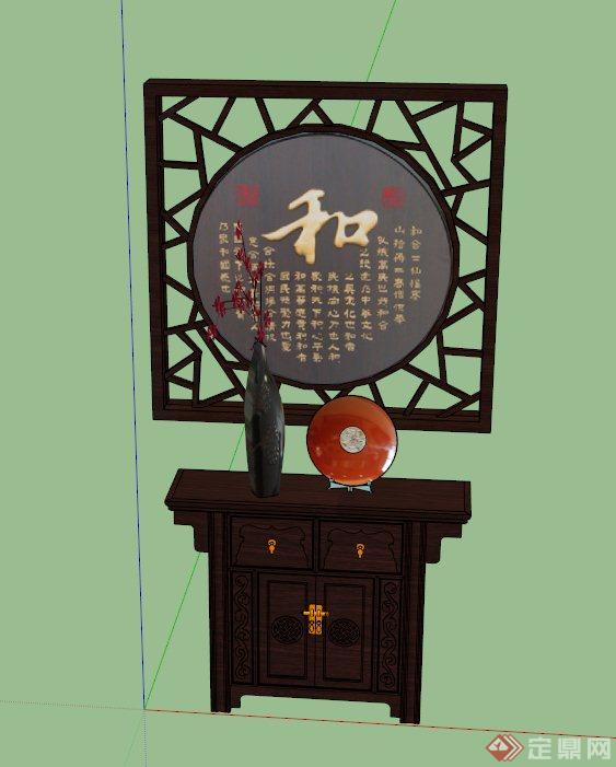 中式玄关柜子设计SU模型(1)