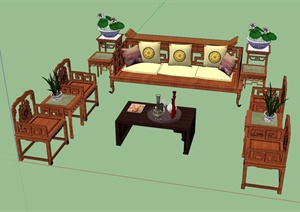 特色中式沙发茶几设计SU(草图大师)模型