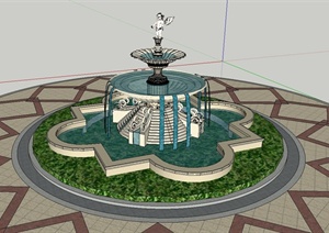 园林景观节点圆形雕塑水景设计SU(草图大师)模型
