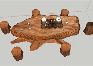 根雕茶桌凳设计SU(草图大师)模型