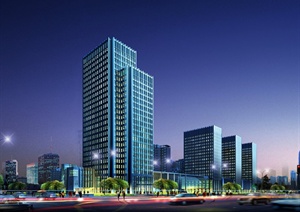 现代某高层商业建筑夜景设计PSD效果图