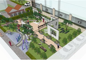 现代某小区中心活动场地景观规划设计SU(草图大师)模型