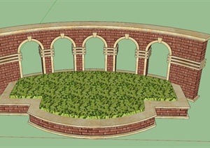 英式拱门形景墙花池设计SU(草图大师)模型