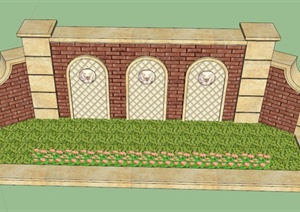 英式雕塑景墙花池设计SU(草图大师)模型