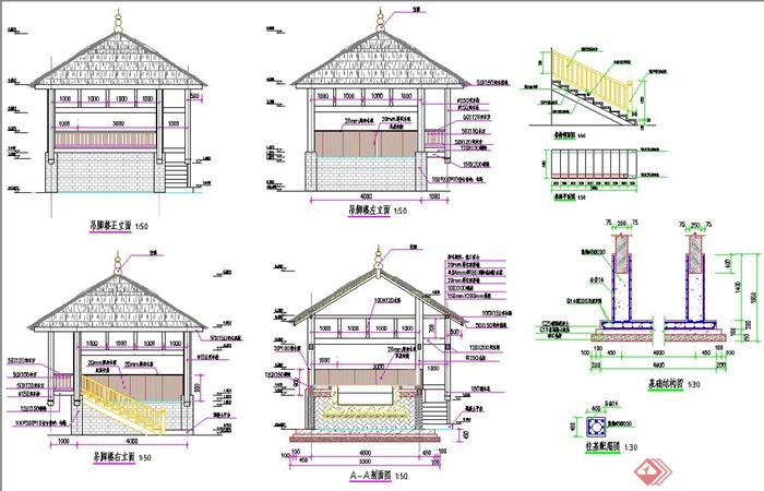 吊脚楼建筑设计CAD施工图(1)
