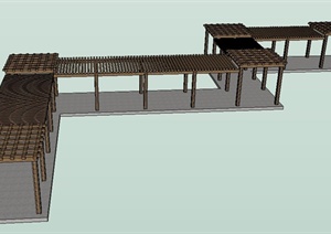 现代风格转折木廊架设计SU(草图大师)模型
