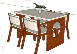 简约中式四人座餐桌椅SU(草图大师)模型