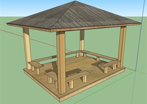园林景观木制凉亭设计SU(草图大师)模型