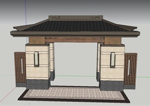 古典中式建筑入口门廊设计SU(草图大师)模型