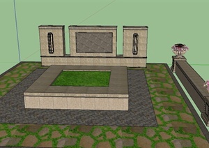 园林景观节点景墙、花钵、树池设计SU(草图大师)模型