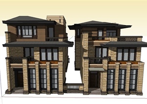 某欧式风格三层联排别墅建筑设计SU(草图大师)模型