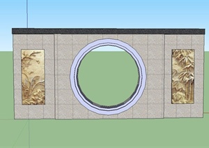 某园林景观圆形漏窗景墙设计SU(草图大师)模型