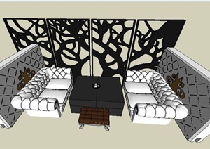 欧式风格咖啡厅沙发茶几SU(草图大师)模型