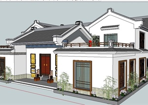 现代中式风格民居别墅建筑设计SU(草图大师)模型