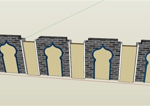 回族风格围墙景墙设计SU(草图大师)模型