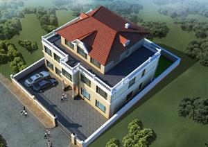 现代风格三层别墅建筑设计SU(草图大师)模型（含效果图）